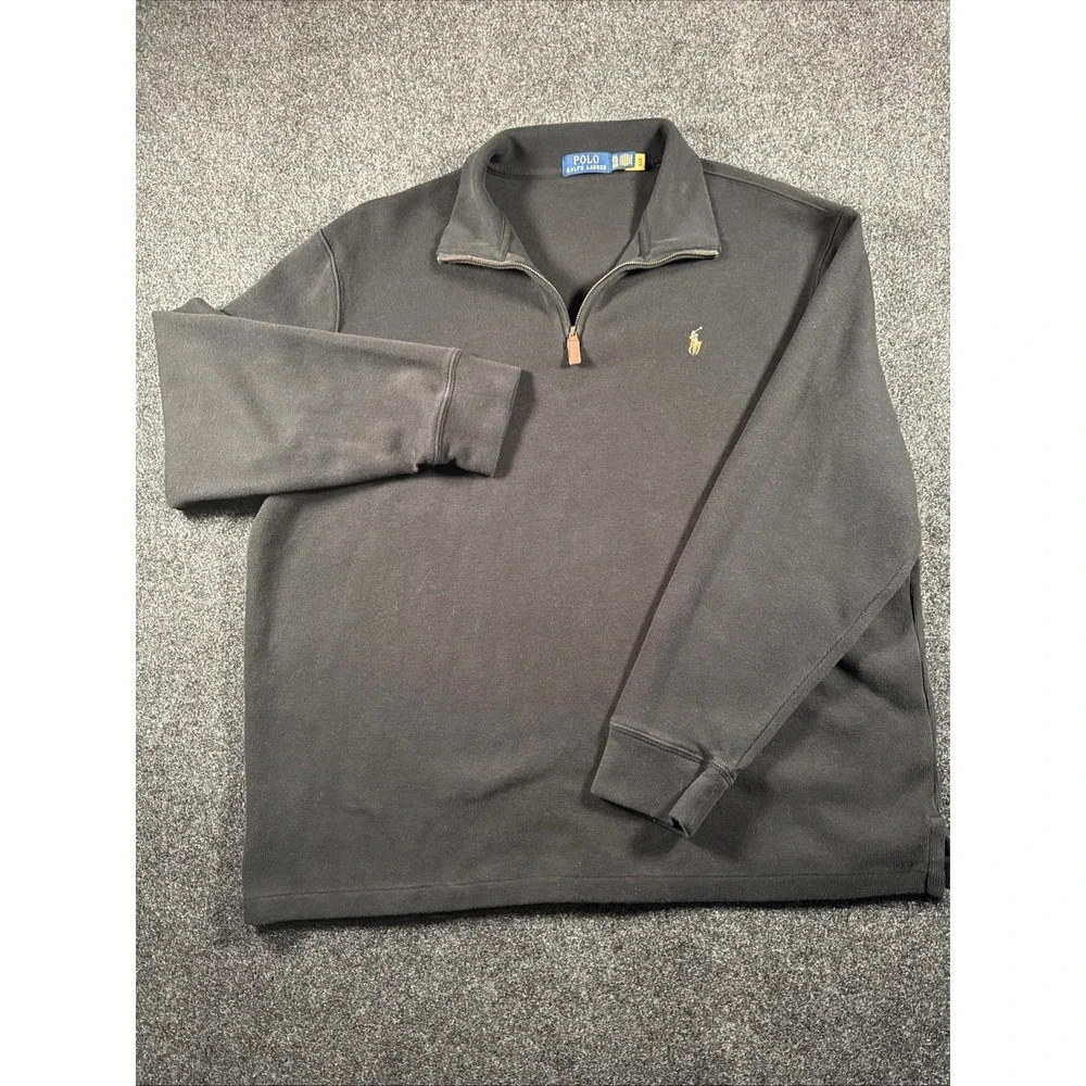 Polo Ralph Lauren Mens Pullover Sweater 1/4 Zip, XXL, Black, Big & Tall Cotton